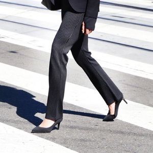 Betabrand Black Pinstripe Straight Leg Pants